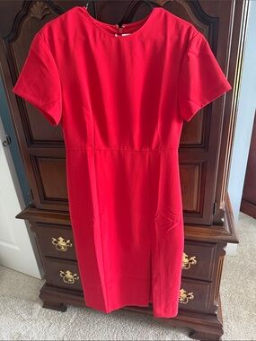 Ann Taylor Dress - Red Short-Sleeve Midi Sheath Dress